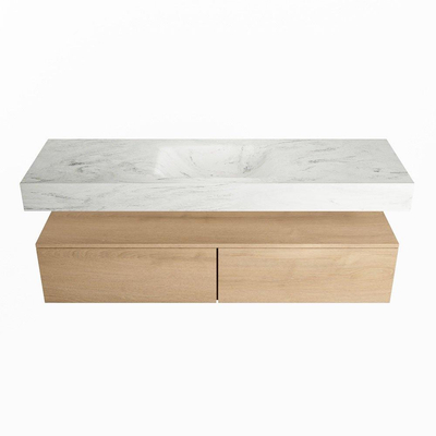 MONDIAZ ALAN - DLUX Badkamermeubelset - 150cm - onderkast - Washed Oak - 2 lades - vrijhangende wastafel - wasbak midden - 0 kraangaten - Opalo