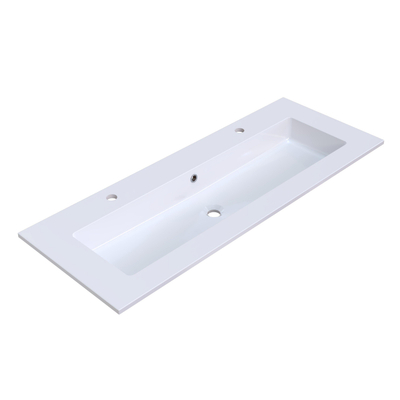 Arcqua Mira Lavabo encastré - 121x46x1.5cm - vasque simple - 2 trous de robinet - marbre de synthèse - blanc brillant