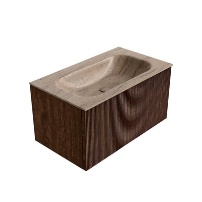 MONDIAZ KURVE-DLUX 80cm badmeubel kleur Walnut met 1 lade en 0 deuren. Wastafel BIG SMALL Midden zonder kraangat Saba.