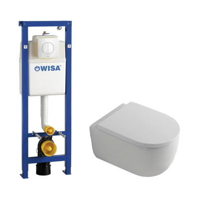 QeramiQ Dely Swirl Pack WC - 6.5x53cm - réservoir encastrable Wisa XS - assise 35mm - plaque de commande blanche - boutons ronds - blanc mat