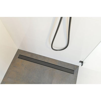 Easy Drain Compact 30 TAF Modulo caniveau de douche inox avec grille Zero+, garde d'eau 30mm 90cm profondeur d'encastrement 70mm avec sortie latérale noir