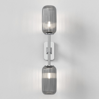 Astro Tacoma Twin Wandlamp/Plafondlamp - 230V - IP44 - cilinder - geribbeld - smoke glas - chroom