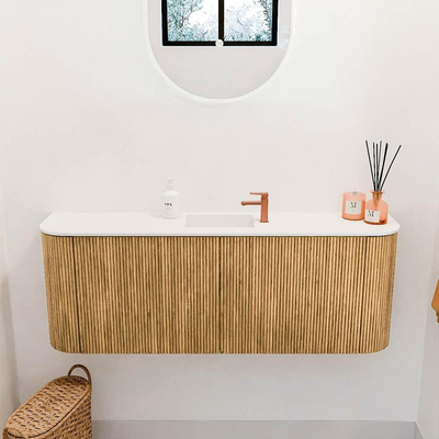 Mondiaz JOYA 113.2cm toiletmeubel - ronding links en rechts kleur Oak - Wastafel FAYE positie Midden 1 kraangat kleur Talc.