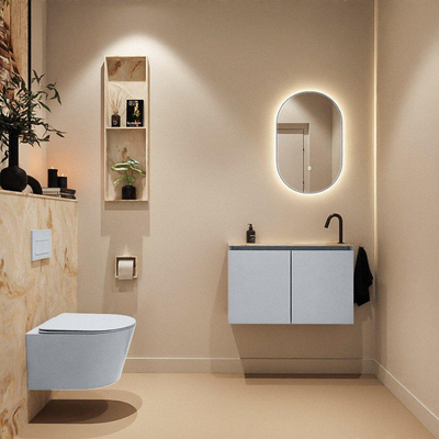 MONDIAZ TURE-DLUX Meuble de toilettes 80cm Clay. Lavabo EDEN Frappe position droite. Avec 1 trou de robinet.