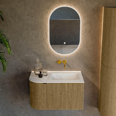 Mondiaz KURVE Ensemble de meuble salle de bain - 75x46x40cm - 1 tiroir - 1 porte - lavabo en solid surface - droite - sans trou de robinet - Dusk
