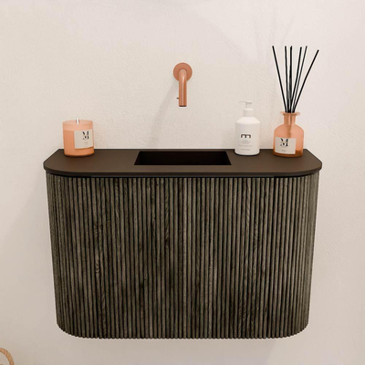 Mondiaz JOYA 63.2cm meuble de salle de bains WC - arrondis gauche et droite couleur Shadow - Vasque FAYE position Milieu Sans trou de robinet couleur Urban