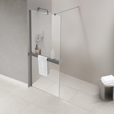 Fortifura Galeria porte-serviettes pour douche à l’italienne - montage mural / se fixe sur le verre - 140 cm - recoupable - gunmetal brossé (anthracite)