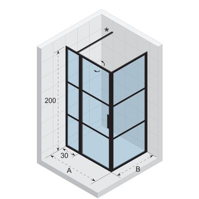 Riho Grid Cabine de douche XL rectangulaire 110x80cm 1 porte pivotante profilé noir mat et verre clair