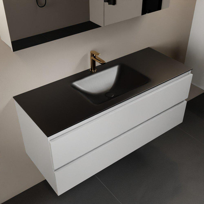 Mondiaz AIVY Ensemble de meuble - 120x45x50cm - 1 trou de robinet - 1 vasque Urban Solid surface - Centre - 2 tiroirs - avec armoire de toilette - MDF Talc