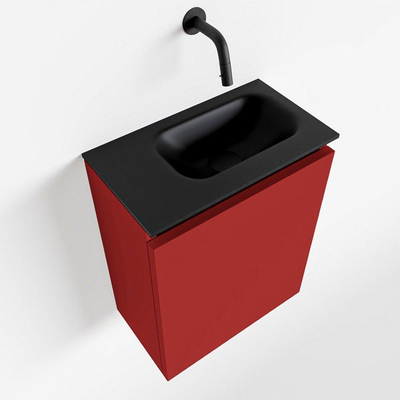 MONDIAZ TURE Toiletmeubel 40x23x50cm met 0 kraangaten 1 deuren fire mat Wastafel Eden rechts Solid Surface Zwart