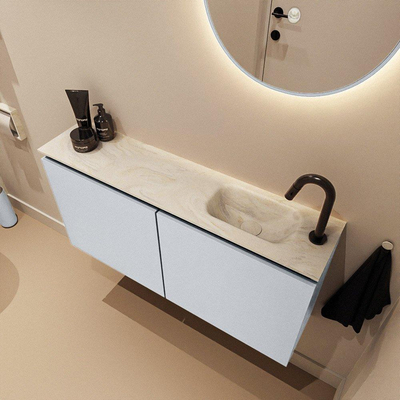 MONDIAZ TURE-DLUX Meuble WC 100cm Clay. Lavabo EDEN Ostra position à droite. Avec 1 trou de robinet.