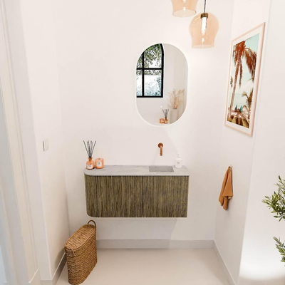 Mondiaz JOYA-DLUX 91.6cm toiletmeubel - ronding links kleur Dusk - Wastafel FAYE positie Rechts Zonder kraangat kleur Glace.