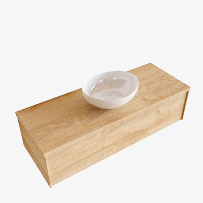 ENSEMBLE DE MEUBLE MONDIAZ LUSH - 120cm - 1 tiroir - lavabo BARCO - vasque centrale - 1 trou de robinet - chêne blanchi