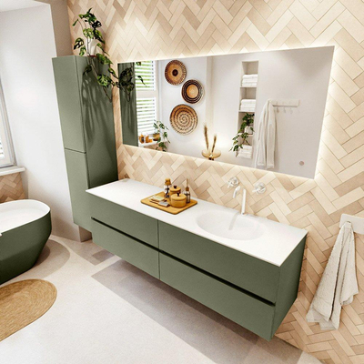Mondiaz VICA Ensemble meuble de salle de bains - 170cm - army - 4 tiroirs - Lavabo MOON - à droite - 1 trou de robinet - couleur talc - Version XL 60cm de hauteur