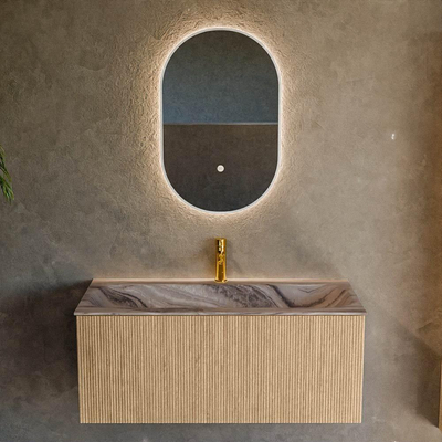 MONDIAZ KURVE-DLUX 100cm badmeubel kleur Oak met 1 lade en 0 deuren. Wastafel BIG MEDIUM Midden 1 kraangat Sombra.