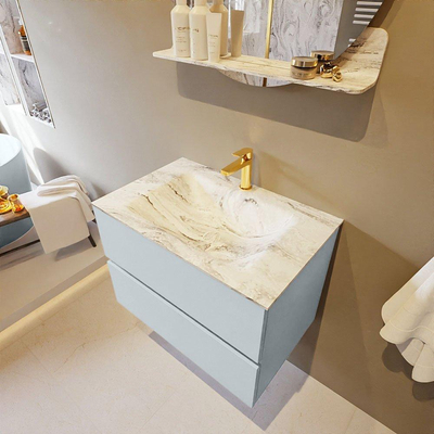 MONDIAZ VICA-DLUX Badkamermeubelset - 70cm - onderkast clay- 2 lades - inbouw wastafel cloud midden - 1 kraangat - 60cm hoge versie - glace