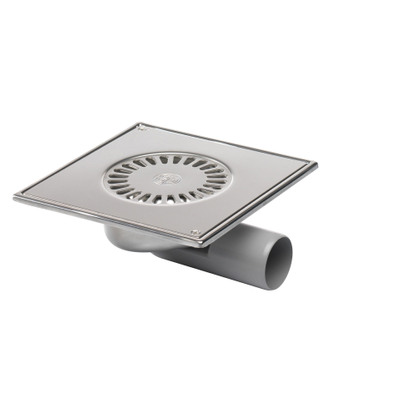 Van den Berg Siphon de sol en acier inoxydable sortie latérale et sortie par le bas 50mm 20x20cm avec grille vissée