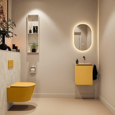 MONDIAZ TURE-DLUX meuble WC 40 cm Ocher. EDEN vasque Ostra position à droite. Sans trou de robinet.