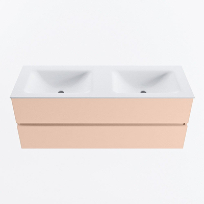 Mondiaz VICA Ensemble de meuble de salle de bain - 130cm - meuble sous-vasque rosee - 2 tiroirs - lavabo cloud double - sans trous de robinet - version haute de 60cm - talc