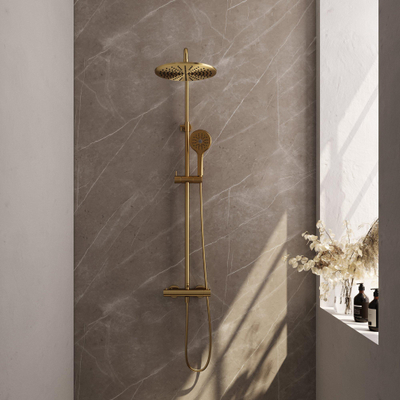 BRAUER Gold Edition ensemble de douche pluie apparent – douche de tête Ø 30 cm – barre de douche – douchette ronde – barre de douche 145 cm