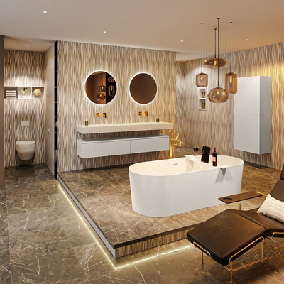 MONDIAZ NOBLE baignoire îlot - 180x75cm - solid surface - lin mat / talc (beige / blanc)