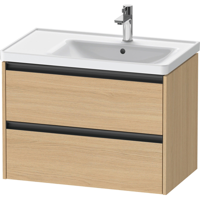 Duravit Ketho.2 Wastafelonderbouwkast - met 2 laden - voor waskom rechts - 78.4x45.5x54.9cm - met grepen antraciet - natuur eiken mat