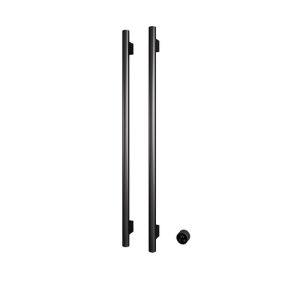 Hotbath &MORE Handdoekradiator - 38x115cm - rond - 2 stangen - verticaal - met schakelaar - PVD - geborsteld gunmetal (antraciet)