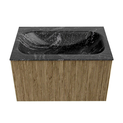 Mondiaz KURVE-DLUX Badkamermeubelset - 70x46x40cm - 1 lade - wastafel solid surface - midden - 1 kraangat - Dusk