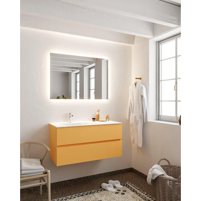 MONDIAZ VICA Ensemble de meuble salle de bain - 100cm - 2 tiroirs - lavabo Moon gauche - 1 trou de robinet - solid surface ocre
