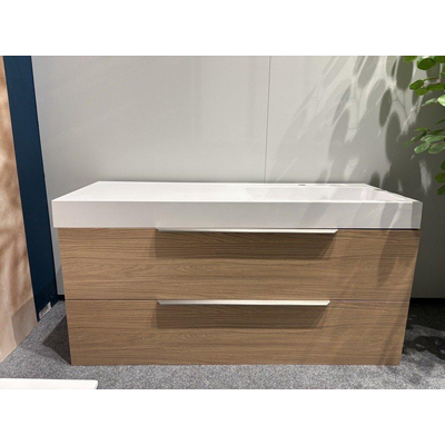 INK Badmeubel - 120x45x52cm - 2 lades - opliggende grepen - MDF - Blank eiken met Wastafel Momento SHOWROOMMODEL