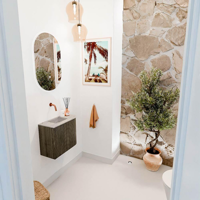 Mondiaz JOYA-DLUX 51.6cm toiletmeubel - ronding rechts kleur Shadow - Wastafel FAYE positie Links Zonder kraangat kleur Glace.