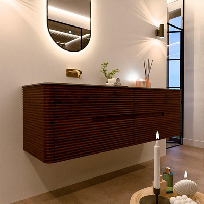 Mondiaz CIRO-DLUX Badkamermeubelset - 160x45x50cm - Solid surface wastafel Oza - 1 wasbak Links - zonder kraangaten - 4 lades - Ruby