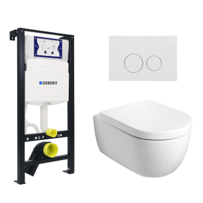 Plieger Kansas Ensemble WC - réservoir encastré UP320 - WC suspendu - compact - abattant - softclose - plaque de commande blanche - boutons ronds - blanc