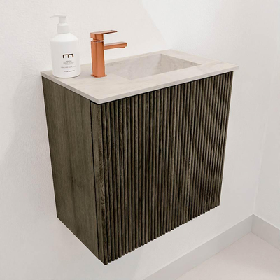 Mondiaz JOYA-DLUX 40cm toiletmeubel - kleur Shadow - Wastafel FAYE positie Rechts 1 kraangat kleur Ostra.