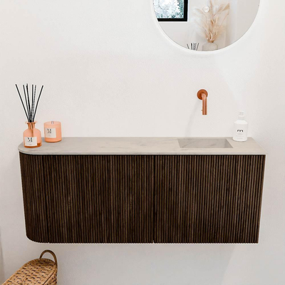 Mondiaz JOYA-DLUX 101.6cm meuble de toilette - arrondi gauche couleur Walnut - Vasque FAYE position Droite Sans trou de robinet couleur Opalo