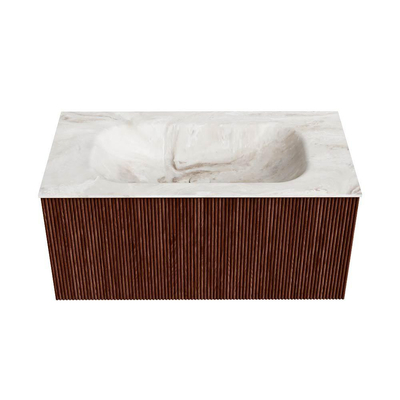 Mondiaz KURVE-DLUX Badkamermeubelset - 90x46x40cm - 1 lade - wastafel solid surface - midden - zonder kraangat - Ruby