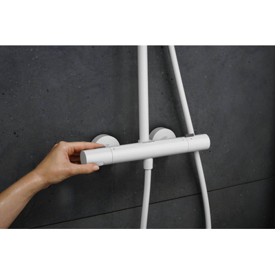 Hansgrohe Pulsify S Puro Ensemble de douche de pluie thermostatique - 26cm - douche de tête ronde - douchette sur barre - blanc mat