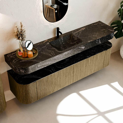 MONDIAZ THOR-DLUX Meuble de salle de bains - 190cm - arrondi gauche + droite - couleur Dusk - 2 tiroirs et 2 portes - Vasque suspendue CLOUD Milieu 1 trou de robinet - couleur Lava