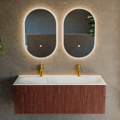 Mondiaz KURVE Badkamermeubelset - 120x46x40cm - 1 lade - wastafel solid surface - midden - 2 kraangaten - Ruby