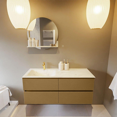 Mondiaz VICA-DLUX ensemble de meuble de salle de bain - 120cm - meuble sous-vasque oro - 4 tiroirs - lavabo encastré cloud gauche - 1 trou de robinet - version haute de 60cm - opalo