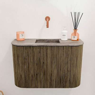 Mondiaz JOYA-DLUX 63.2cm toiletmeubel - ronding links en rechts kleur Dusk - Wastafel FAYE positie Midden Zonder kraangat kleur Oza.