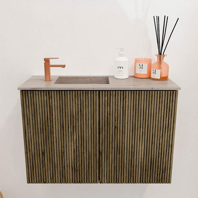 Mondiaz JOYA-DLUX 60cm toiletmeubel - kleur Dusk - Wastafel FAYE positie Links 1 kraangat kleur Saba.