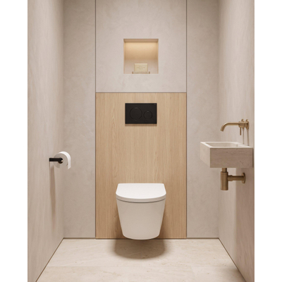 QeramiQ Dely Pack WC - 36,3x51,7cm - à fond creux - sans bride - réservoir encastré Geberit UP320 - abattant WC softclose 35 mm - plaque de commande en plastique noir mat - boutons ronds - blanc mat