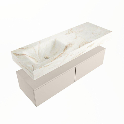 Mondiaz ALAN-DLUX Ensemble de meuble - 130cm - meuble Linen mat - 2 tiroirs - Lavabo Cloud Frappe suspendu - vasque Gauche - 0 trous de robinet