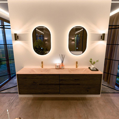 Mondiaz CIRO-DLUX Badkamermeubelset - 190x45x50cm - Solid surface wastafel Saba - 2 wasbak Dubbel - 2 kraangaten - 4 lades - Shadow
