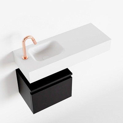 MONDIAZ ANDOR Meuble WC - 80x30x30cm - 1 trou de robinet - 1 tiroir - urban mat - lavabo à gauche - Solid surface - Blanc