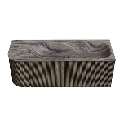 MONDIAZ KURVE-DLUX 125cm badmeubel ronding Links kleur Shadow met 1 lade en 1 deur. Wastafel BIG MEDIUM Rechts 1 kraangat Sombra.