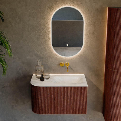 Mondiaz KURVE-DLUX Badkamermeubelset - 75x46x40cm - 1 lade - 1 deur - wastafel solid surface - rechts - zonder kraangat - Ruby
