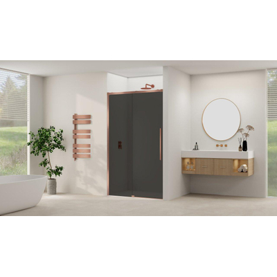 Van Rijn Products ST09 Schuifdeur vast deel - 157.5x200cm - grijs rookglas - soft-close - incl. Koper Geborsteld
