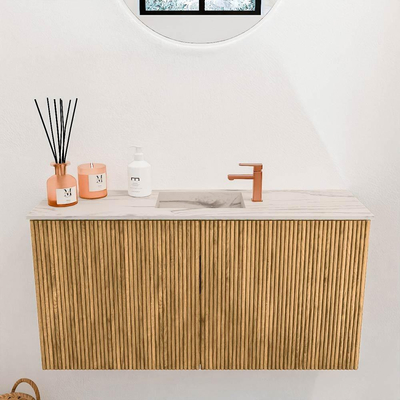 Mondiaz JOYA-DLUX 80cm toiletmeubel - kleur Oak - Wastafel FAYE positie Midden 1 kraangat kleur Nata.